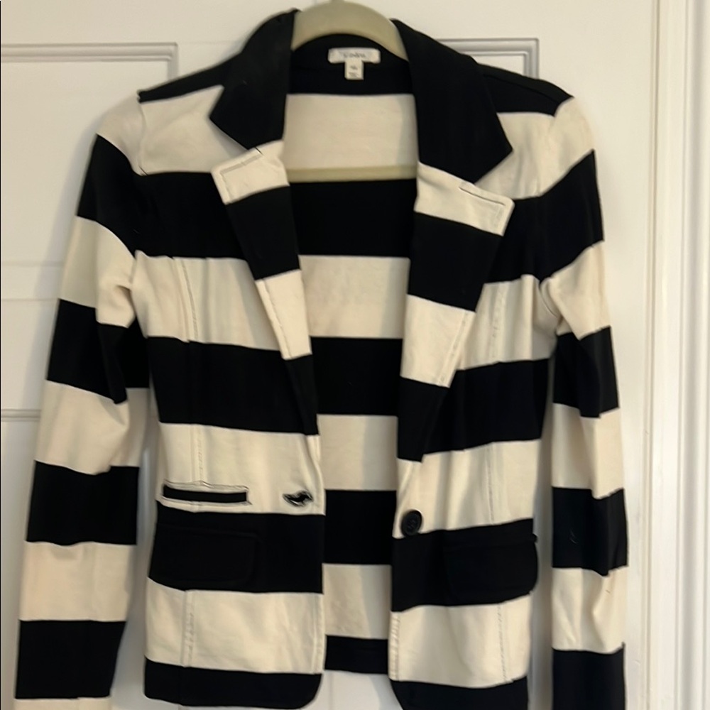 Black and White Striped stretch cotton blazer